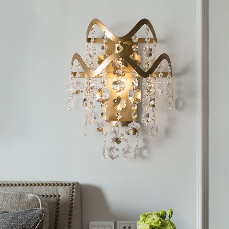WAVE SCONCE LICHT POSTMODERN METAL 1 Licht Gold Wandmontage Licht met bloemkristal/schaal Accent