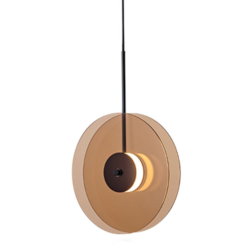 LED circulaire en verre lampe suspendue dans un pendentif en fer forgé moderne pour salle à manger
