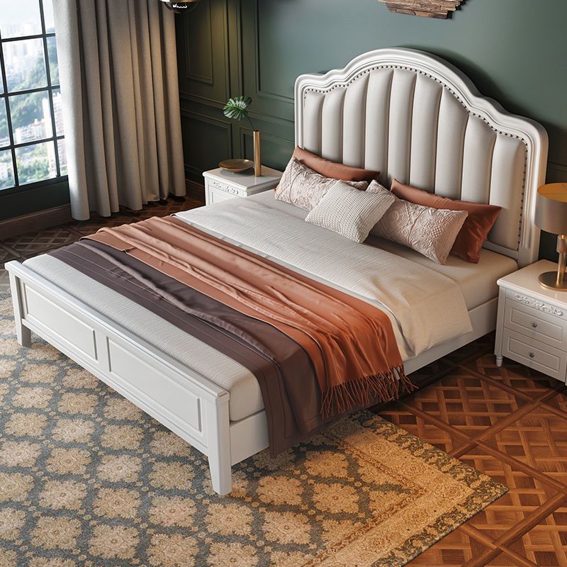 Scandinavian Wood Arched Standard Bed, White Panel Headboard Bed