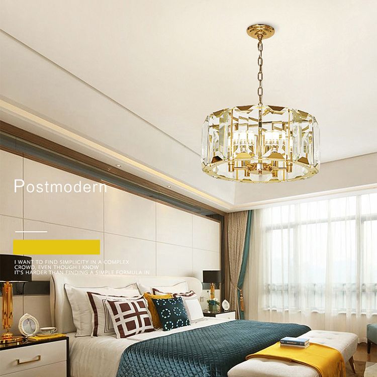 Lámpara de suspensión de tambor redonda de tambor redondo moderno de cristal transparente de mediados de siglo para comedor para comedor