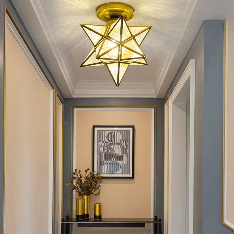 Glass Star Ceiling Mount Light Fixture Vintage Aisle Ceiling Lamp in Gold