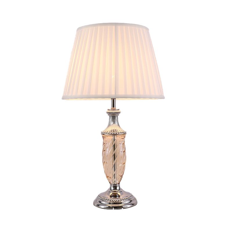 Contemporary 1 Head Task Light Beige Tapered Drum Nightstand Lamp with Fabric Shade
