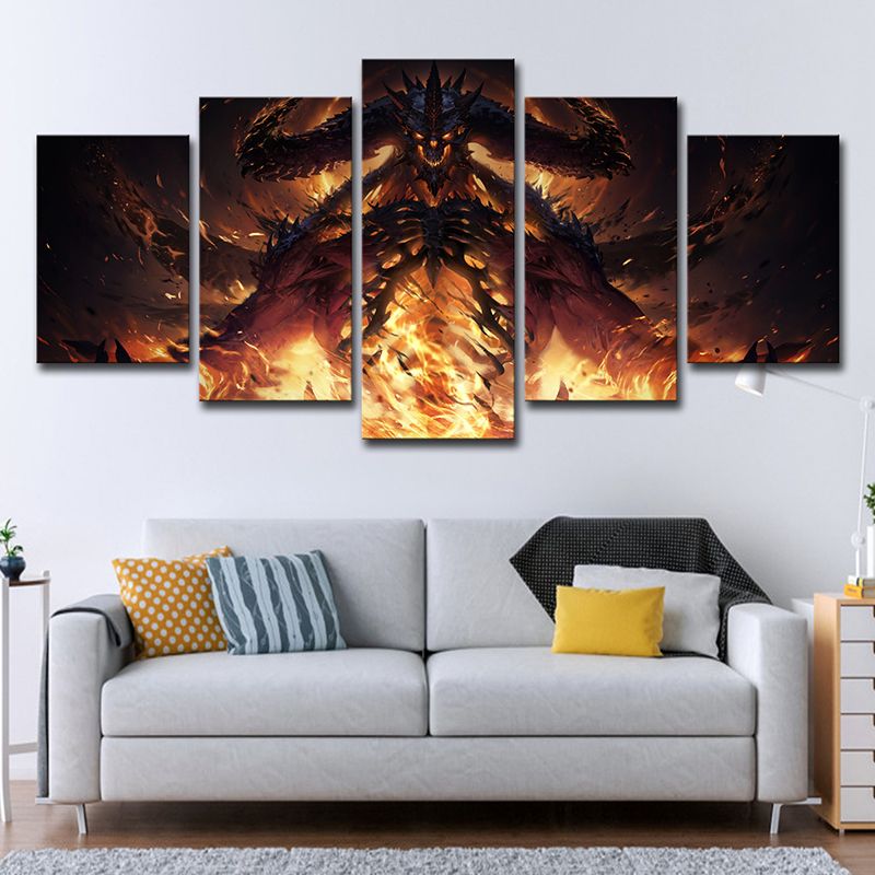 Immortal Demon Canvas Wall Art Bedroom Game Scene Print Wall Decor in Yellow, Multi-Piece