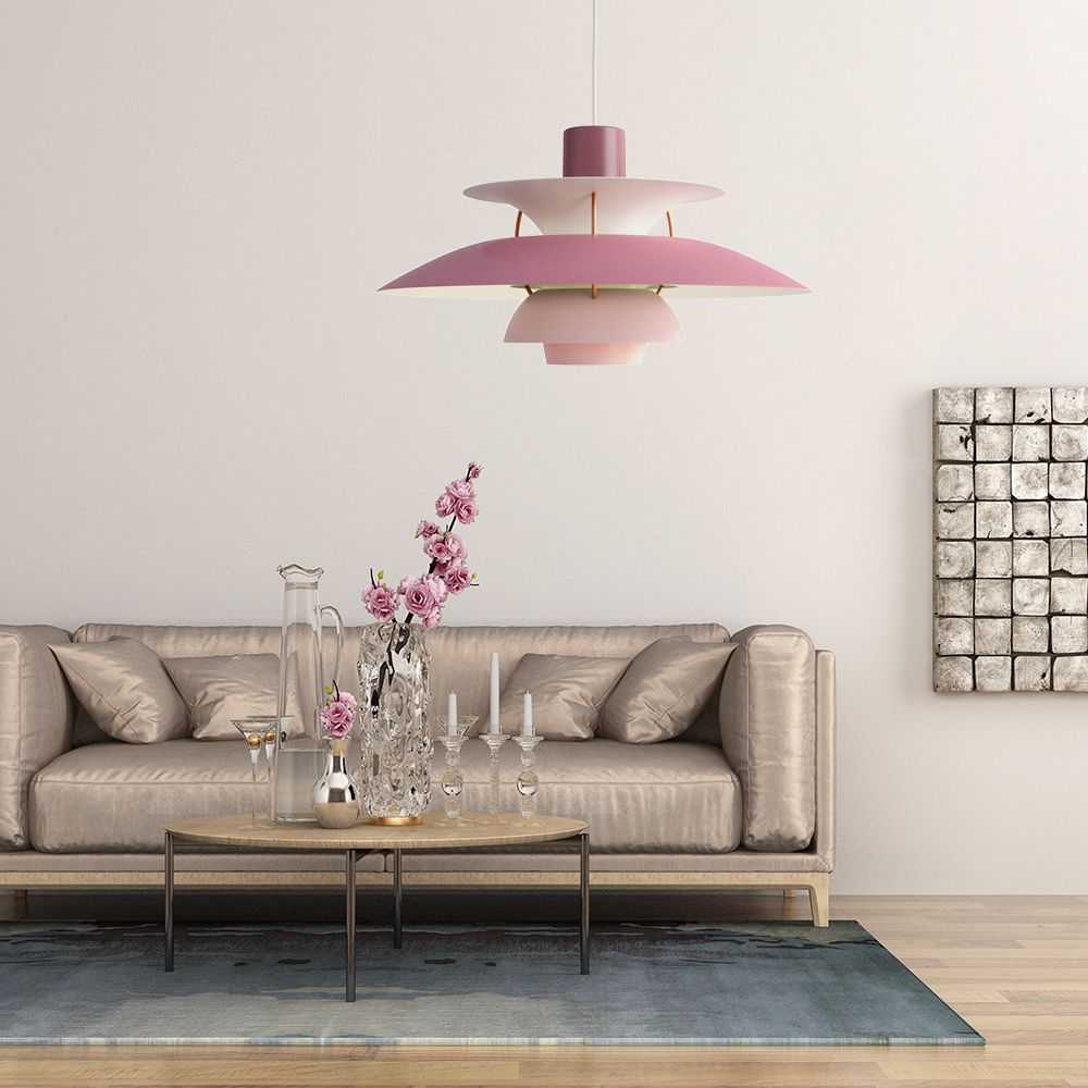 3 Layers Pendant Light with Flared Shade Macaron Style Aluminum 1 Light Black/Gray Hanging Lamp, 12"/16" Wide