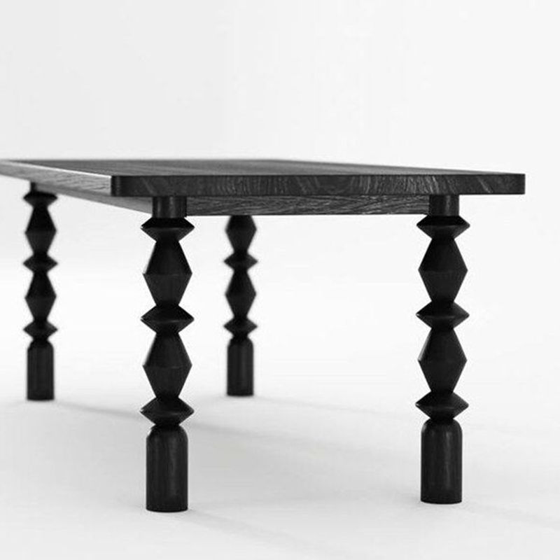 Solid Wood Dining Table Rectangle 4 Legs Dinner Table for Dining Room