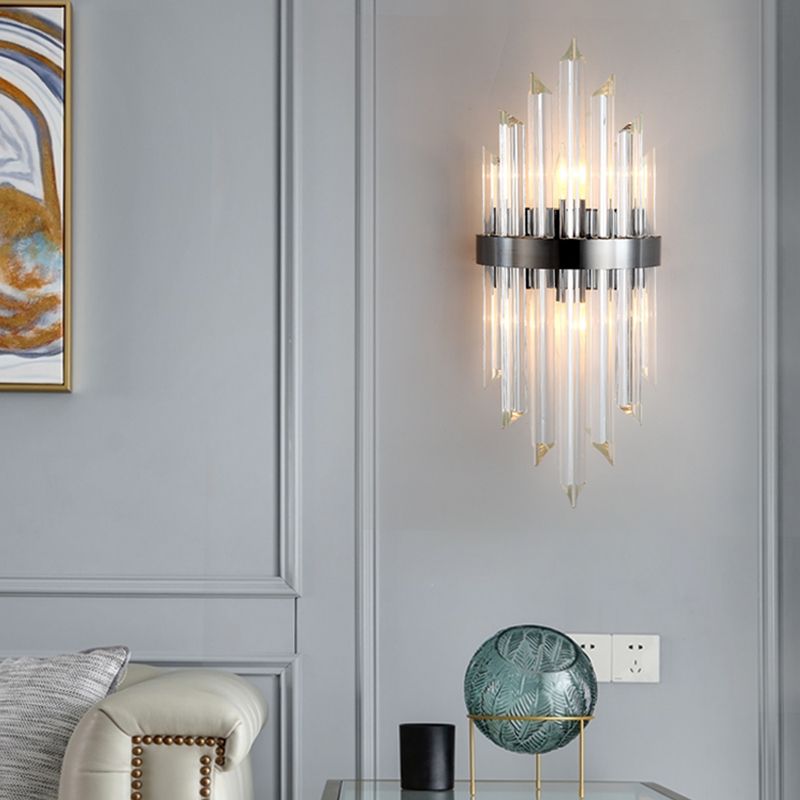 Klarer Kristall Mini -Wandbeleuchtung zeitgenössischer Wohnzimmer Wandhalterung Lampe in Schwarz