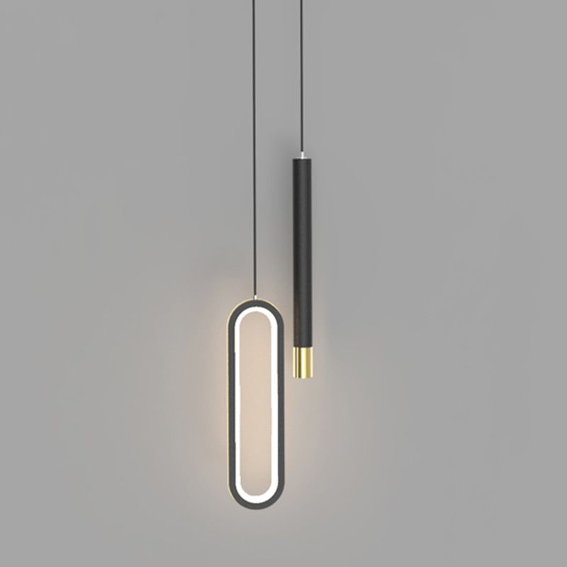 Moderne Röhre und ovales 14 -W -Anhänger helles Schlafzimmer Wohnzimmer Esszimmer LED schwarzer Aluminium Anhänger