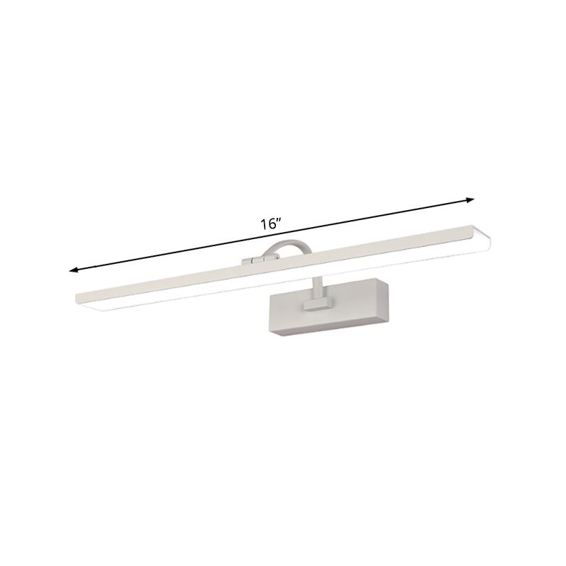 Weißes Rechteck Eitelkeit Wandleuchte moderne LED -Acrylwandmontage mit gebogenem Arm für Badezimmer, 16 "/24" W.