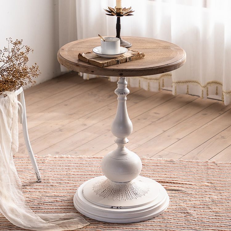 French Country Distressed Cocktail Table Wooden Pedestal Coffee Table for Living Room
