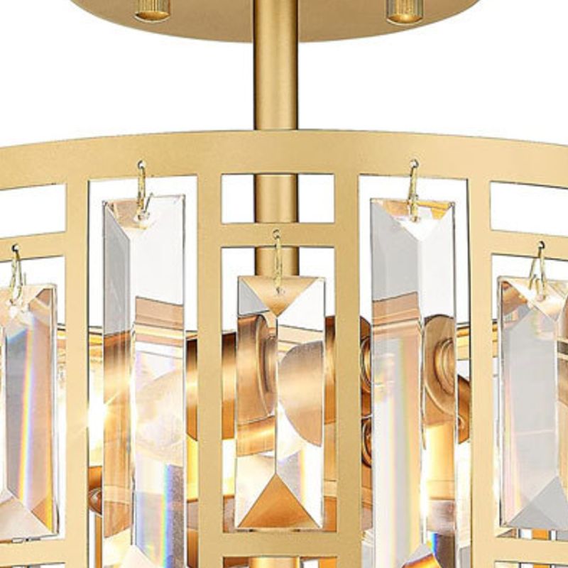Crystal Semi Flush Contemporary 2 - Light Drum Ceiling Semi Flush in Gold