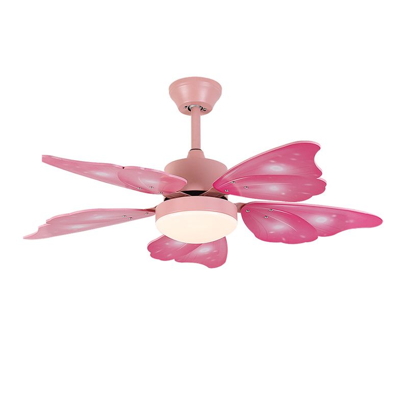 Kids Style Butterfly Ceiling Fan Blue / Pink LED Fan Light with Wood Blade