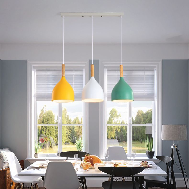 3 Lights Dining Room Pendant Lighting Macaron Metal Raindrop Shaped Multiple Hanging Light