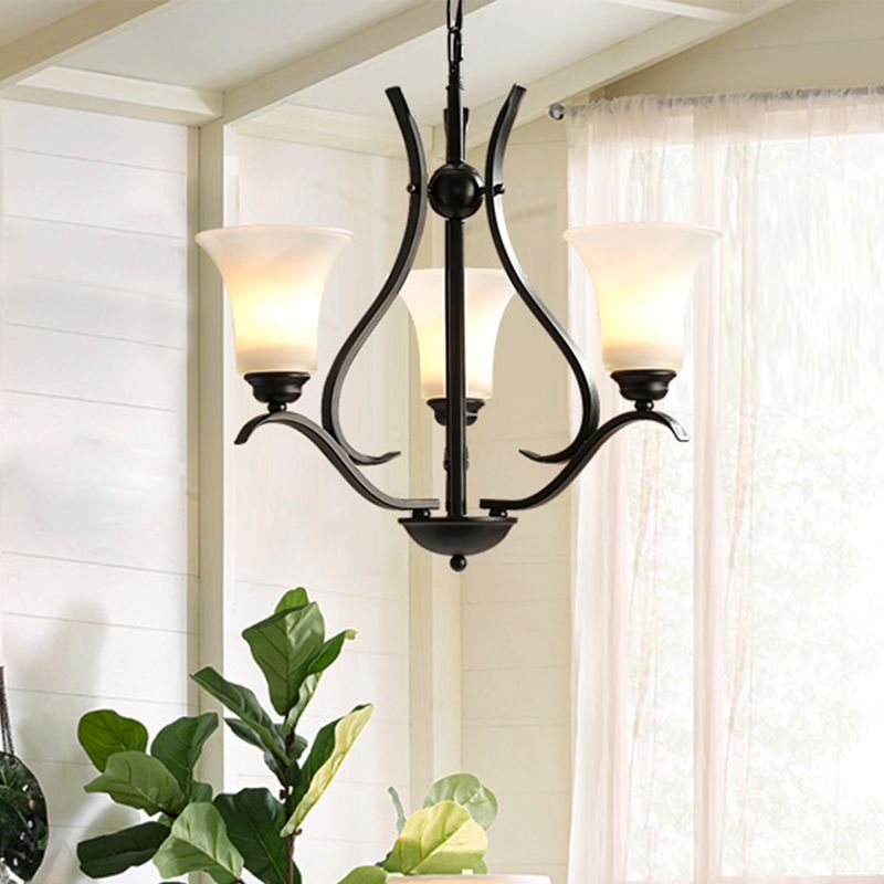 3/6/8 Bulbes Bell Chandelier Lighting Retro Finish Black Verre Verre suspendue suspendue pour le salon