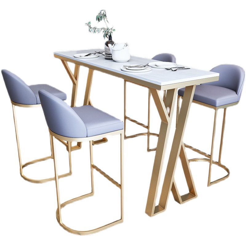 Indoor Glam Counter Height Set 1/2/3/5/7 Pieces Rectangle White Stone Top Pub Set