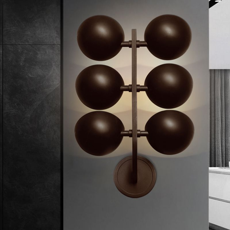 Industrial Half Sphere Sconce Lamp 6 Heads Metal Wall Mount Light in Black with Branch Design