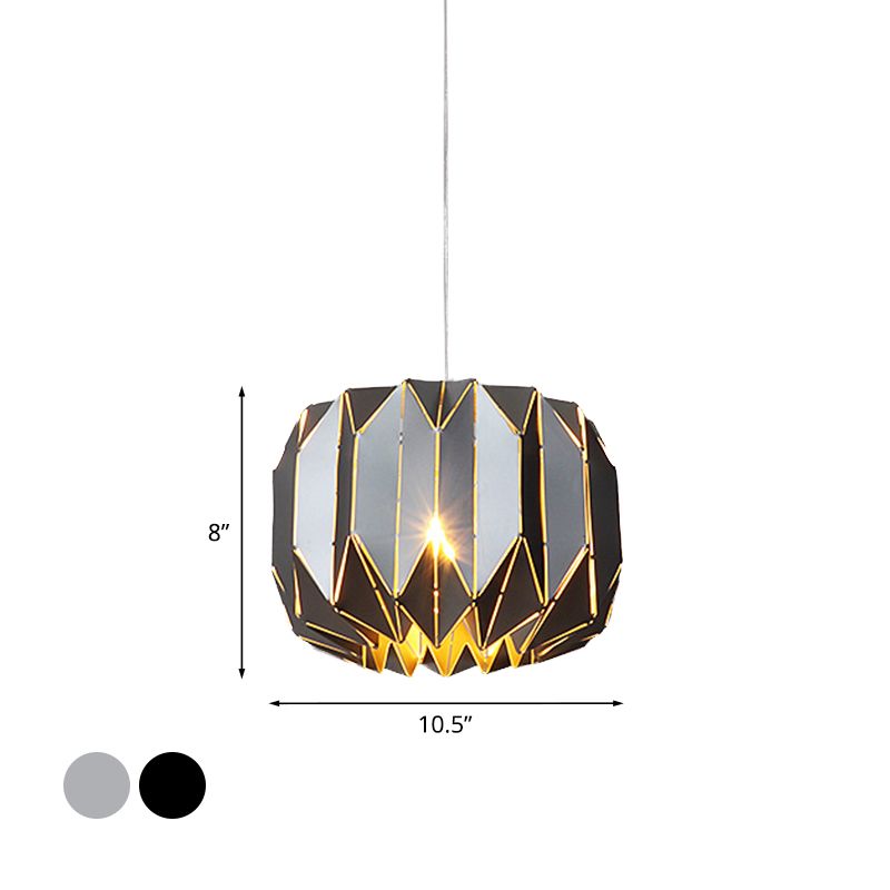 Luz de colgante de techo de 1 luz contemporánea con sombra de metal Kit de lámpara colgante de calabaza plateada/negra