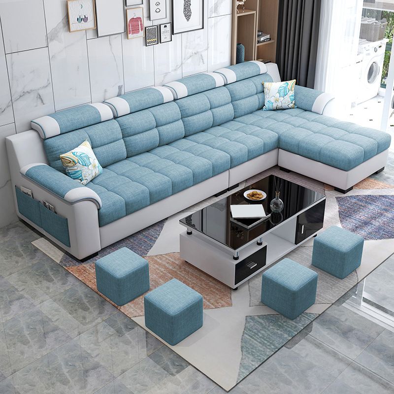 Sewn Pillow Back Sofa with Ottoman Included and Storage for Four People