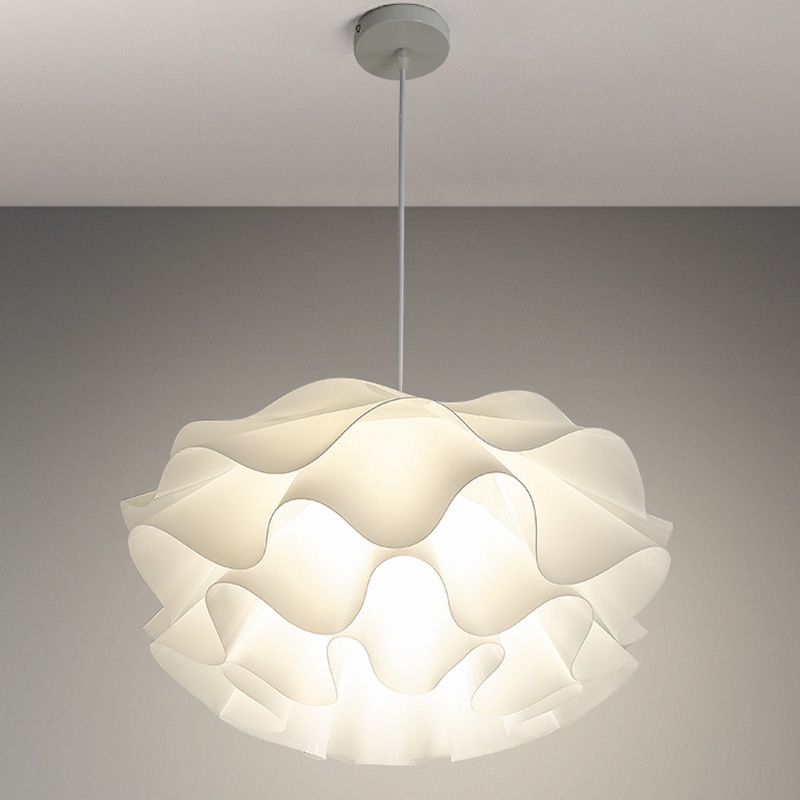 Simple Flower Pendant Light Fixture Acrylic Bedroom Pendant Ceiling Light in White