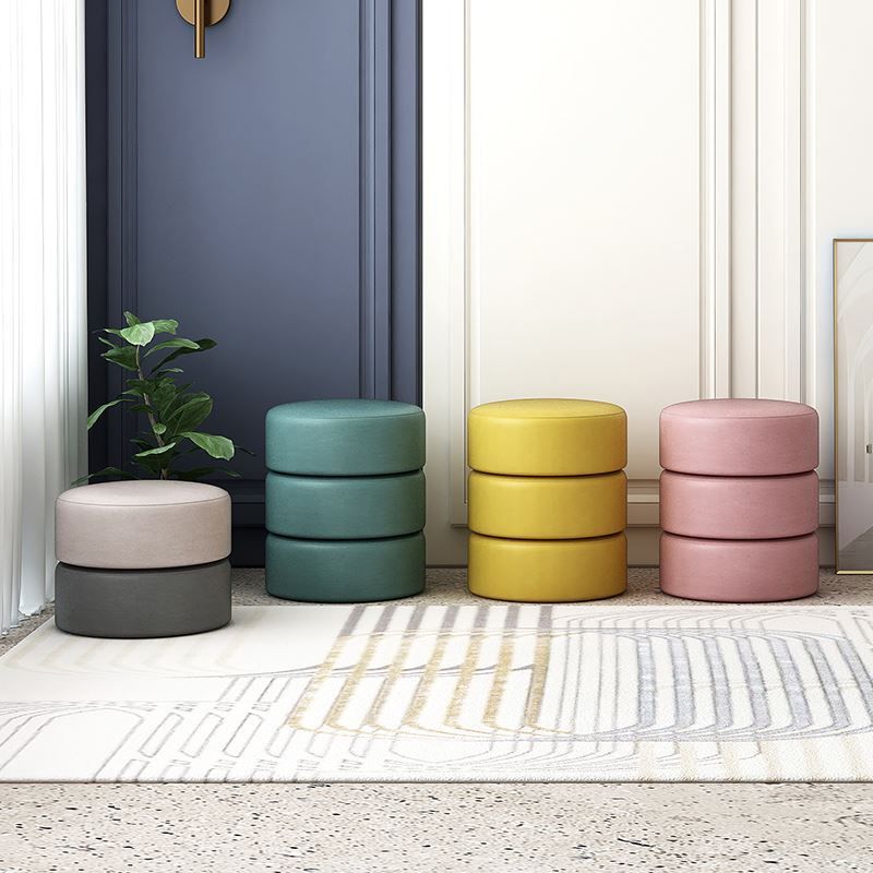 Modern Stain Resistant Standard Round Yellow Leather Ottoman for Living Room