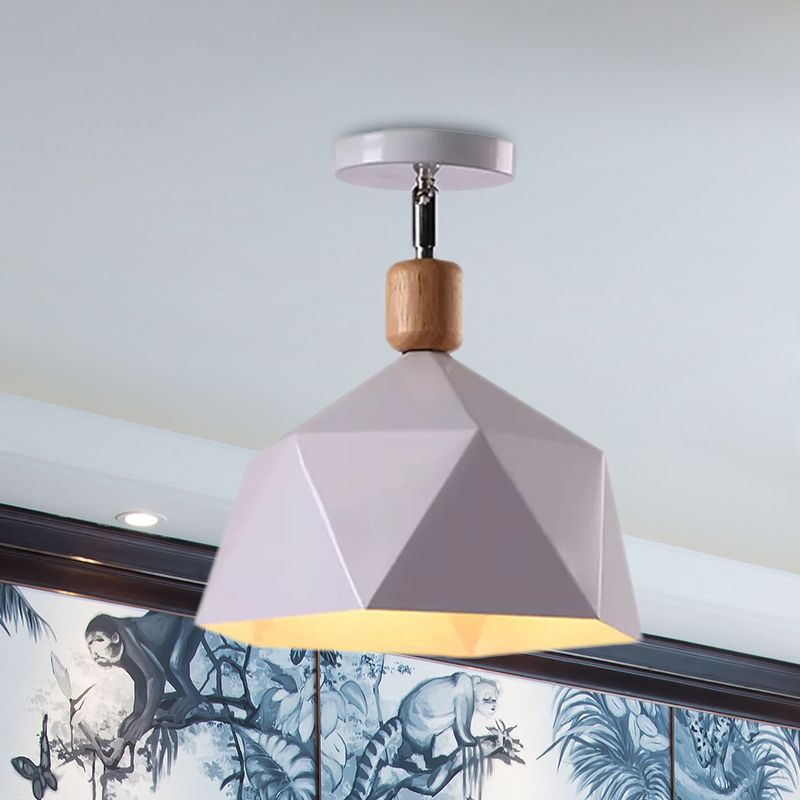 Lámpara de techo de 1 luz Macaron con forma de diamante de Metal gris/Blanco/verde para pasillo