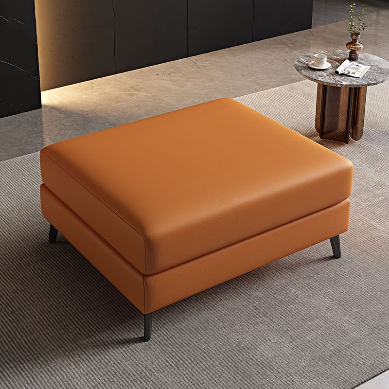 Rectangular Contemporary Ottoman Leather Foot Stool with Black Legs