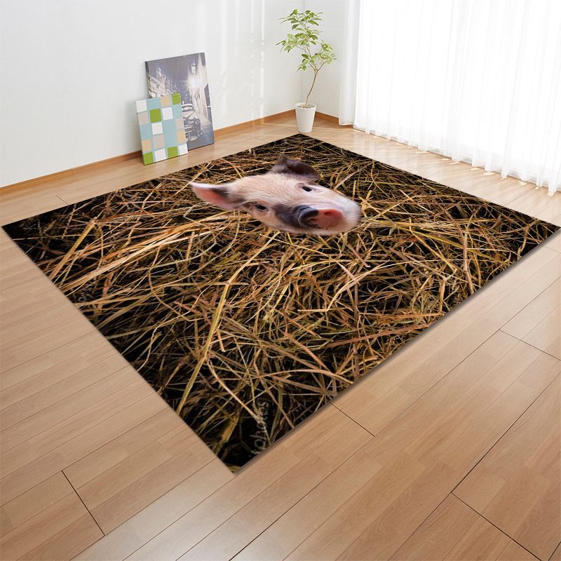 Black Modern Carpet Polyester Elephant Carpet Washable Carpet for Living Room
