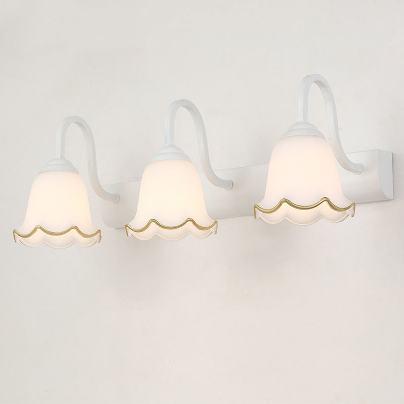 Multi Lights Flower Wall Light Sconces Modern Style White Glass Wall Mounted Vanity Lights
