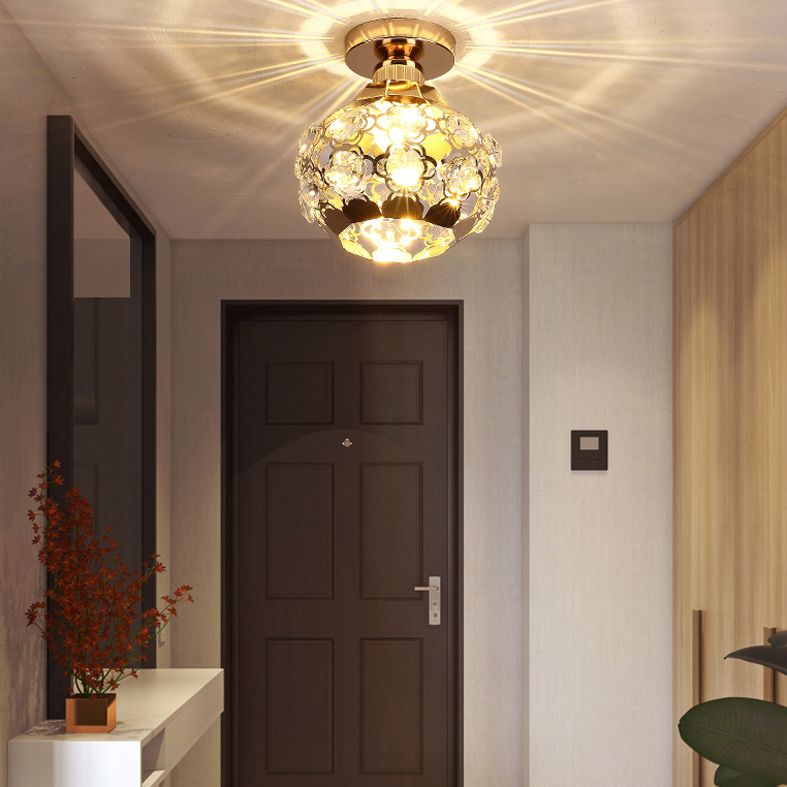 Globe Hallway Ceiling Flush Light Crystal Encrusted 1 Bulb Modern Flush Light Fixture