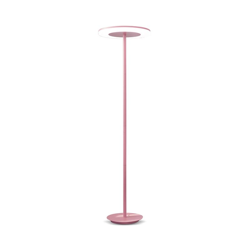 Acrylic Disc Shaped Stand Up Lamp Macaron Style LED Floor Lighting with Slender Tubular Stem in Pink/Yellow, Warm/White Light