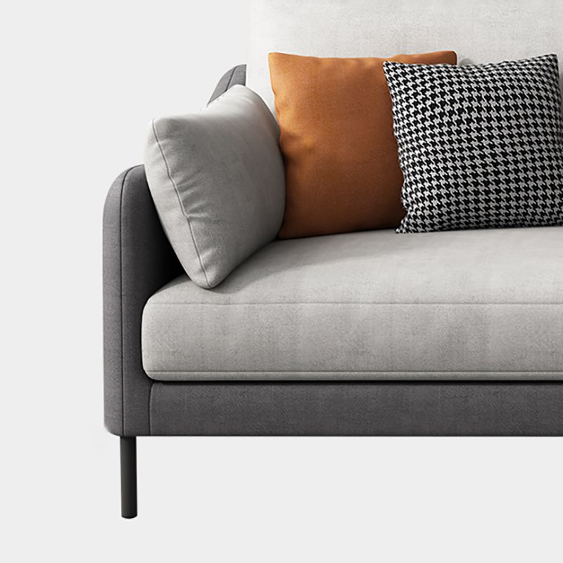 Contemporary Faux Leather Sloped Arm Sofa with Bolster Pillows for Apartment