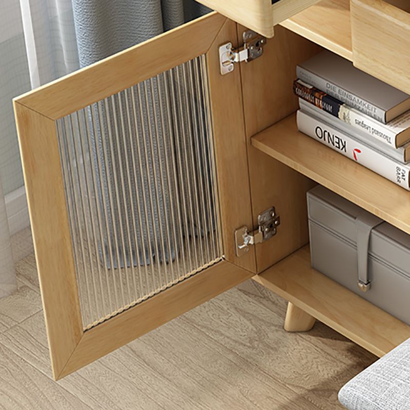 Rubberwood Vanity Set with Stool and Mirror Scandinavian 4 Drawers Dresser