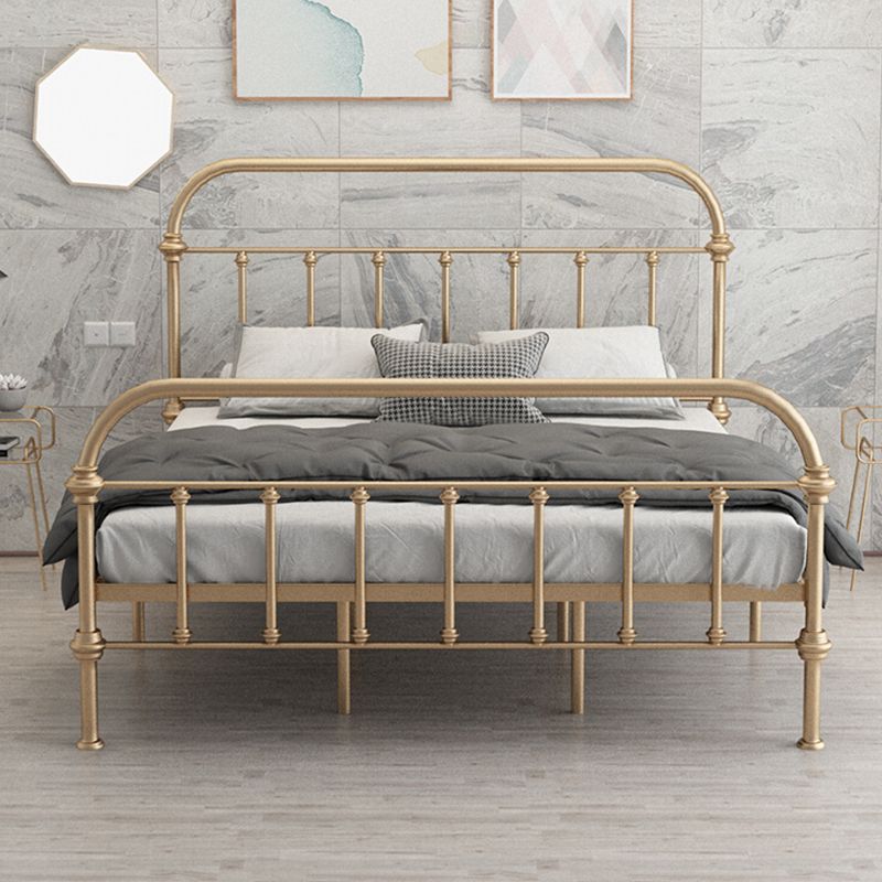 Open-Frame Bed with Spindle Headboard and Metal Legs in Solid Color