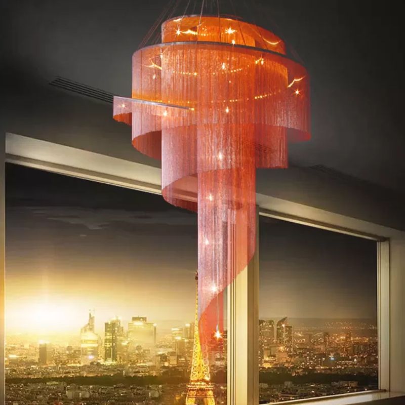 Aluminum Spiral Fountain Chandelier Minimalist LED Hanging Light Fixture for Living Room