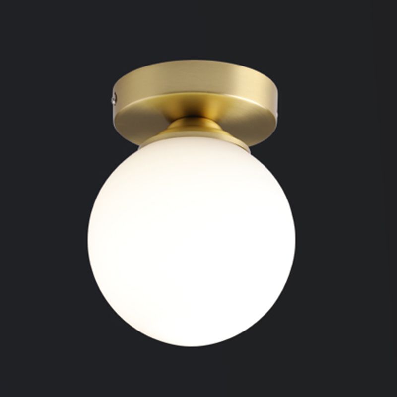 Modern Concise Flush Mount Copper Globe Ceiling Light with White Glass Shade