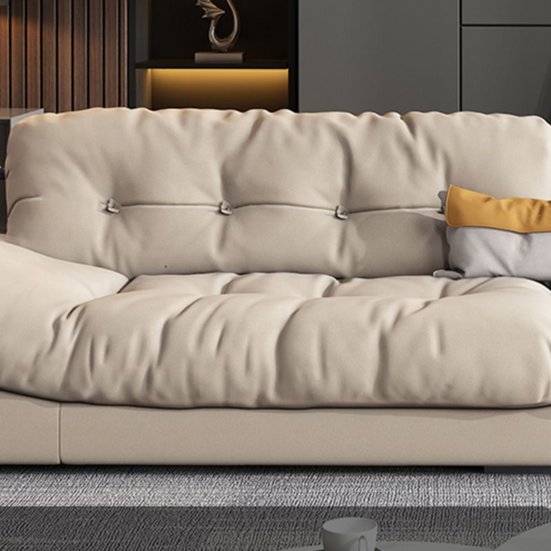 Scandinavian Beige Sofa with Tufted Back and Flared Arm for Living Room