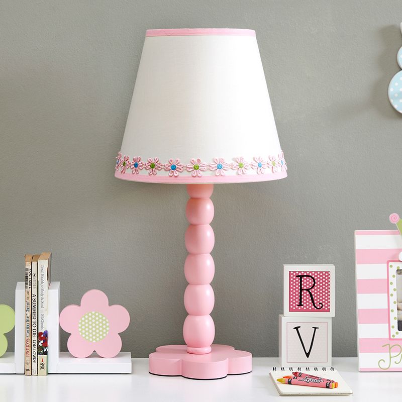 Éclairage de lecture de baril blanc et rose avec motif de fleurs contemporain 1 lampe de table de nuit en bois clair