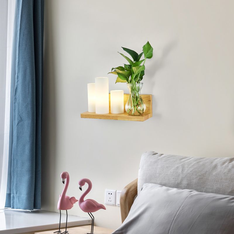 Geometrische trap Wandverlichting Crème Glas enkele minimalistische vlakke wand sconce in hout