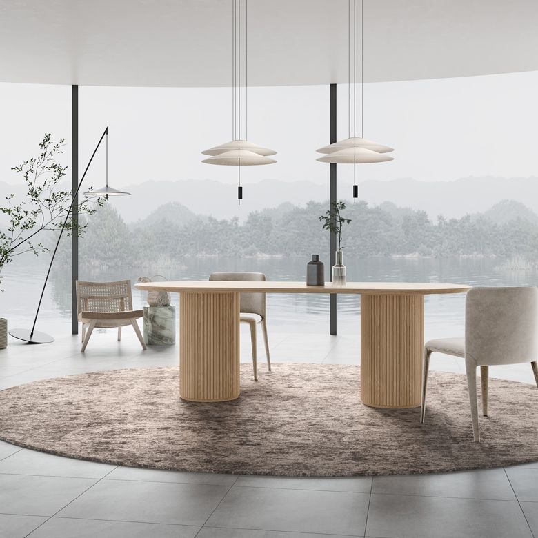 Natural Oval Dining Site Table Pine Solid Wood Modern Double Pedestal Table