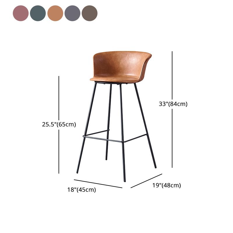 Restaurant Low Back Bar Stool Modern Leather Footrest Counter Height Stool