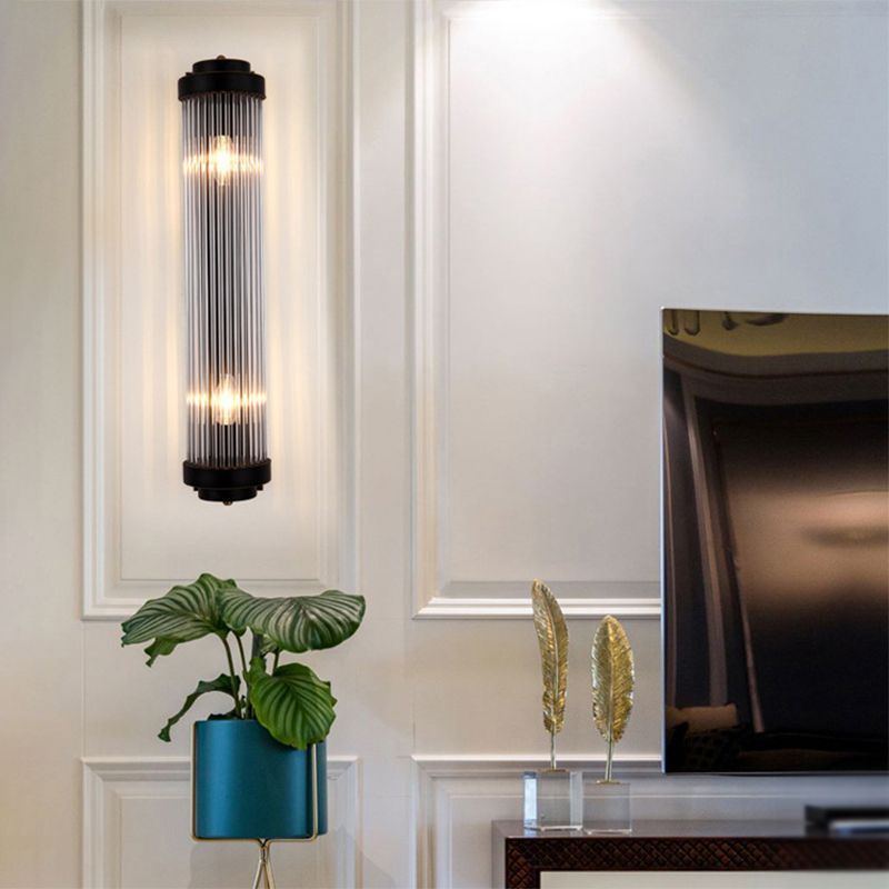 Crystal Cylinder Shape Wall Lighting Modern Style 2 Lights Wall Light Sconce