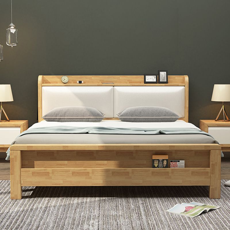 Nordic Bed with Open Storage Solid Wood Bed with Upholstered Headboard