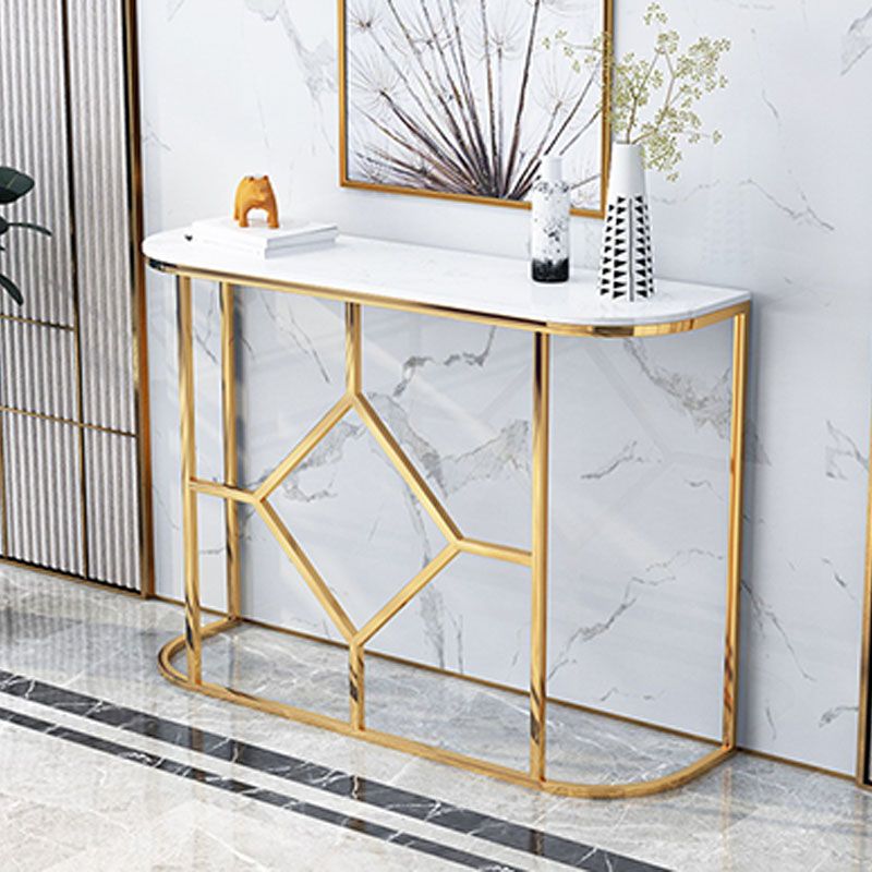 12" W Glam Marble Console Table Half Moon Abstract Accent Table for Hall