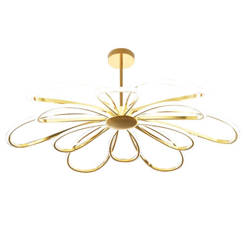 Flower Chandelier Light Fixture Simple Metal Living Room LED Hanging Light Kit in Gold