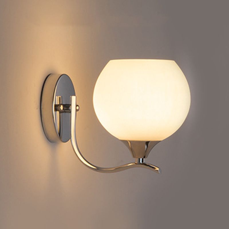 White Modern Metal Wall Sconce Geometric Shape Wall Light with Glass Shade for Living Room