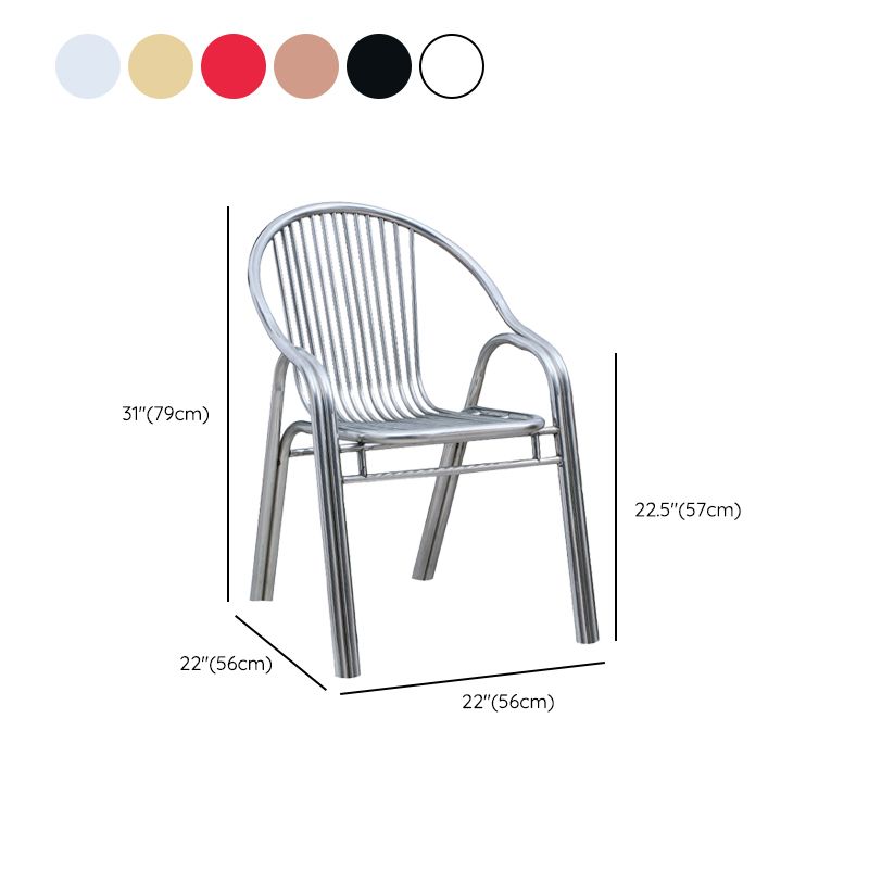 Contemporary Dining Room Metal Slat Back Dining Chair with Arm