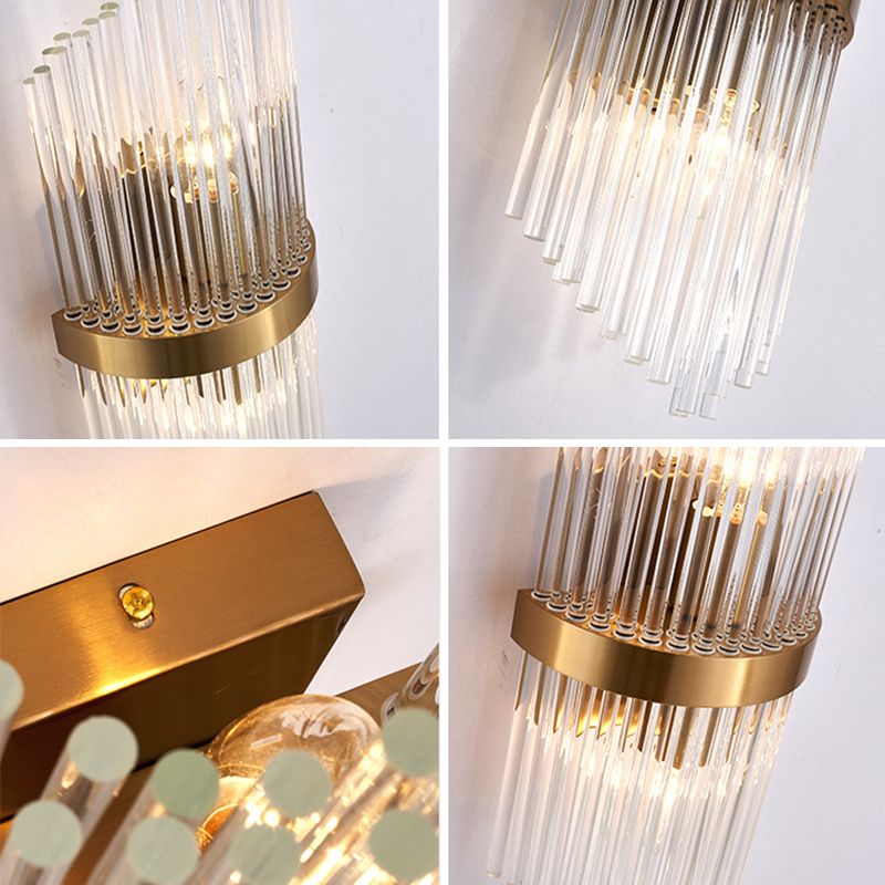 2-Light Golden Contemporary Crystal Unique Shaded Bathroom Vanity Light