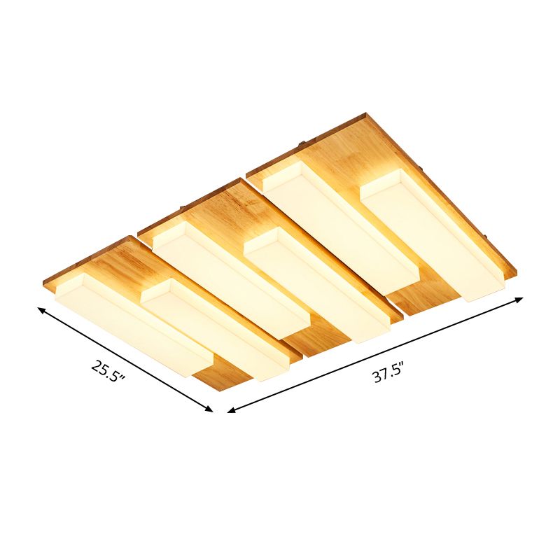Lámpara de techo LED Beige acrílica de madera clara empotrada rectangular de estilo japonés en Natural/blanco para baño