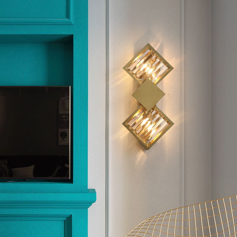 2-Light Geometric Wall Light Fixture Modern Crystal Wall Sconce Light