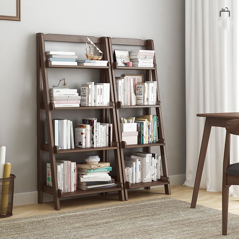 Modern Style Ladder Bookcase Open Back Solid Wood Bookshelf for Home