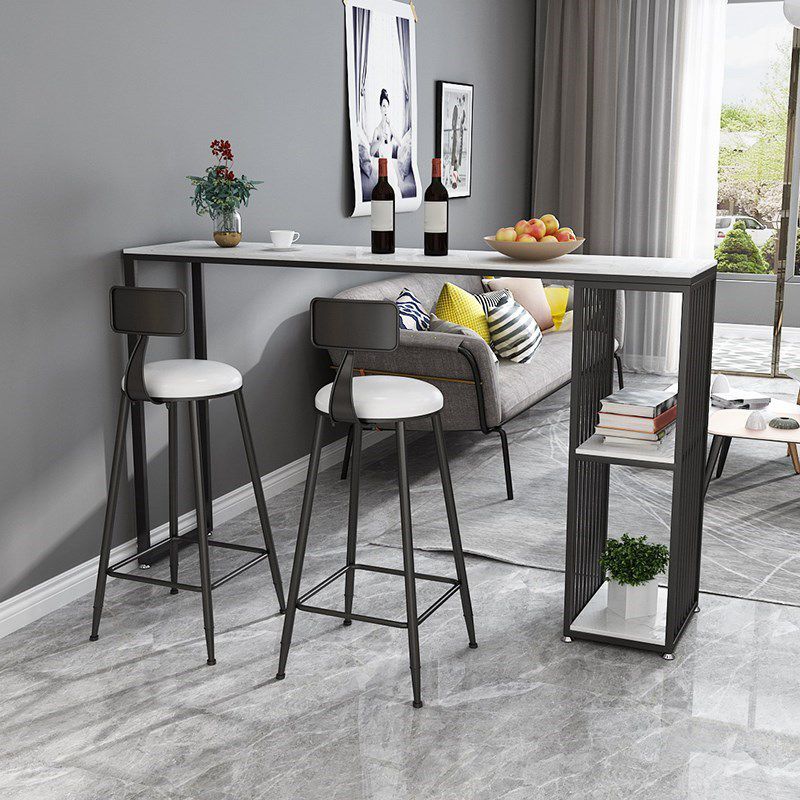 1/3 Pieces Glam Iron Bar Table Set White Rectangle Faux Marble Top Bistro Set with Shelf